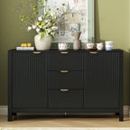 U_STYLE Sideboard with Wave Design - 3 Adjustable Shelves, 3 Drawers & Soft-Close Doors, Storage Console Table with Metal Handles, Suitable for Study, Hallway and Living Room, 3 Colors - Grand Goldman Shop