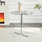 Round glass bar high table, 36 inch round bar table, tempered glass tabletop, sturdy silver chrome plated four column support, suitable for transparent round bar tables in small spaces, kitchens - Grand Goldman Shop
