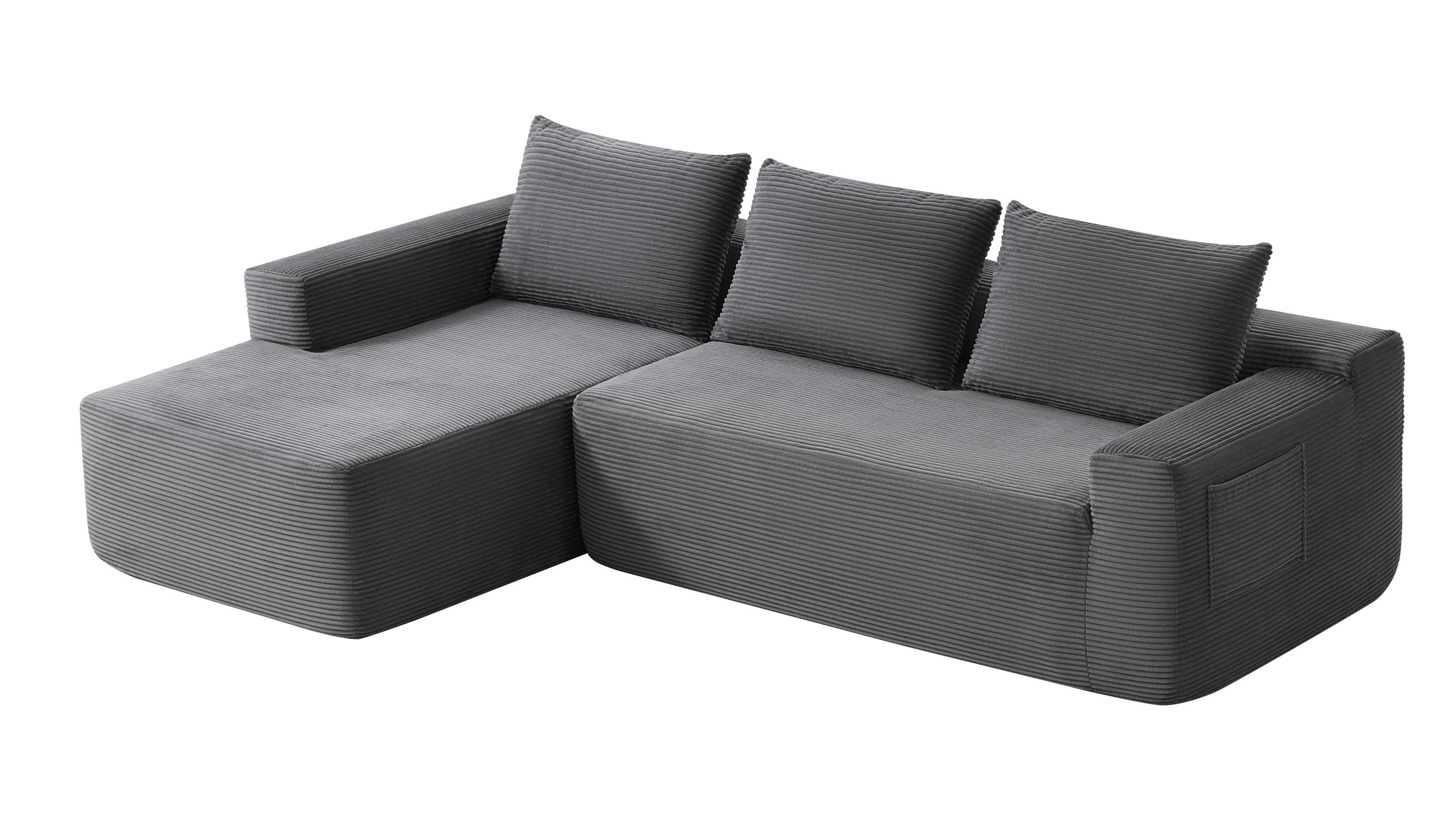 96.9' Cloud Sectional Couch with U-Shaped Chaise,Modern Modular Sofa with Deep Seat, Upholstered Couches for Living Room Bedroom,No Assembly Required,(Plush Corduroy Fabric),Grey-Blue-Left - Grand Goldman Shop