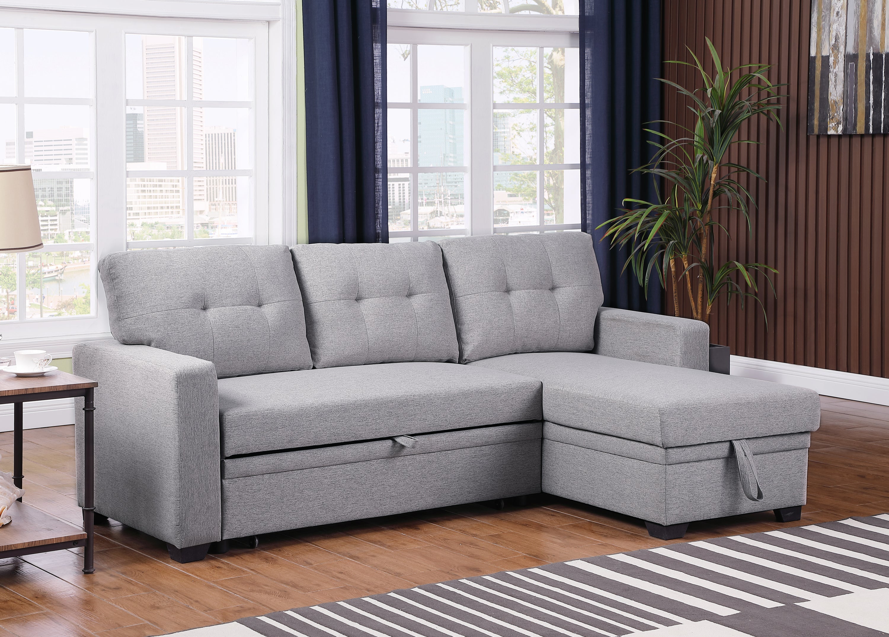 Upholstered Pull out Sectional Sofa with Chaise - Grand Goldman Shop