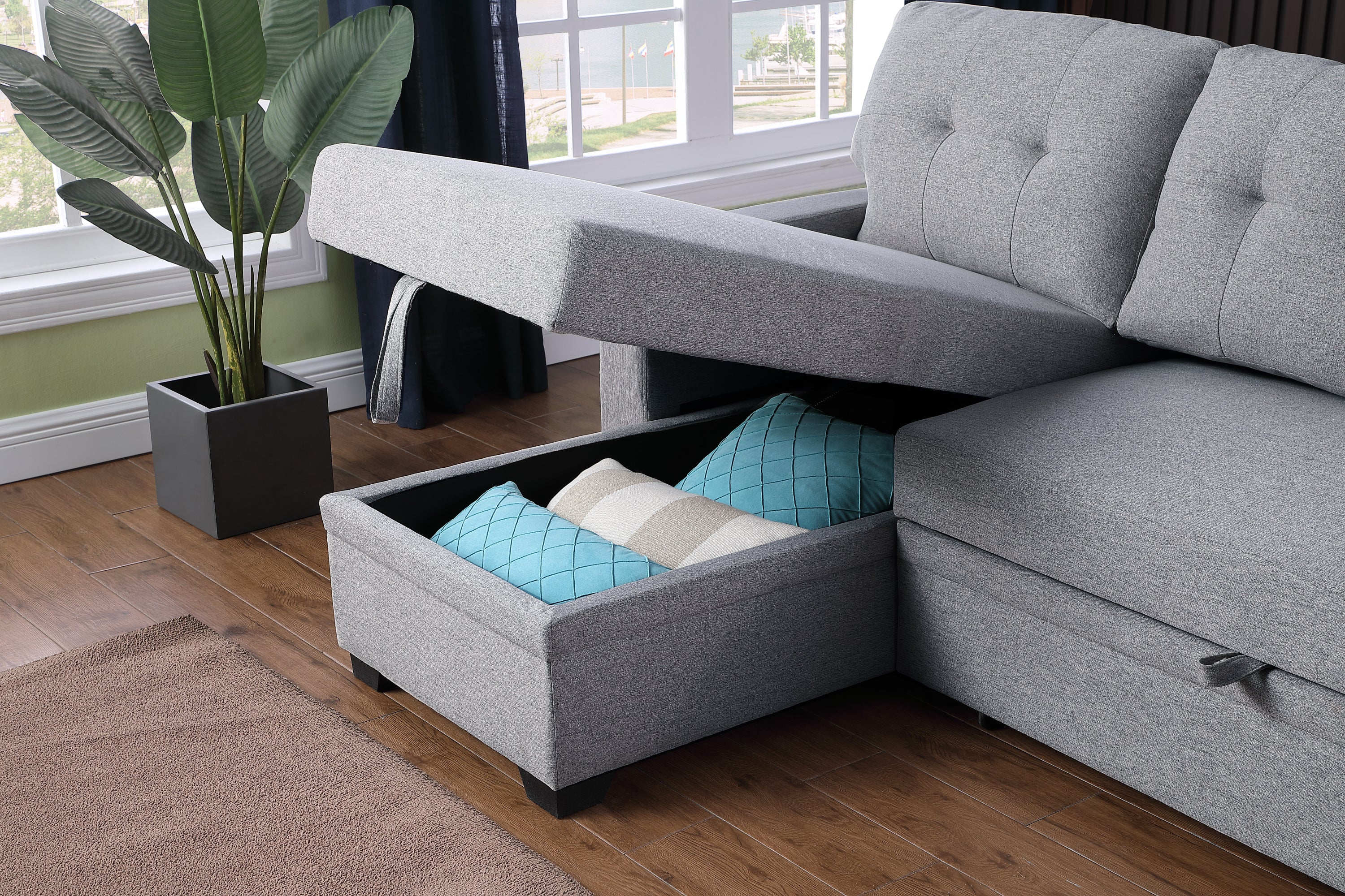 Upholstered Pull out Sectional Sofa with Chaise - Grand Goldman Shop