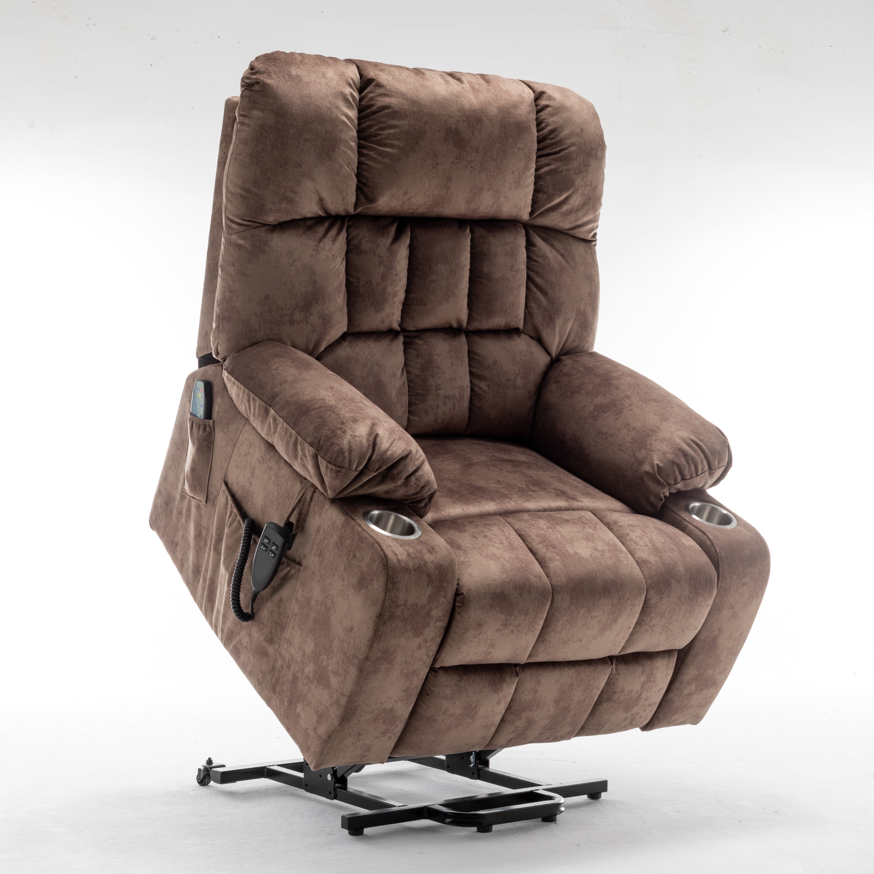 Lift Chair for Big and Tall Person with Inconvenient Legs: High Density Foam Lift Sofa with Heat and Massage, 2 Pockets, 2 Cup Holder, 2 Remote, 2 OKIN Motor - Grand Goldman Shop