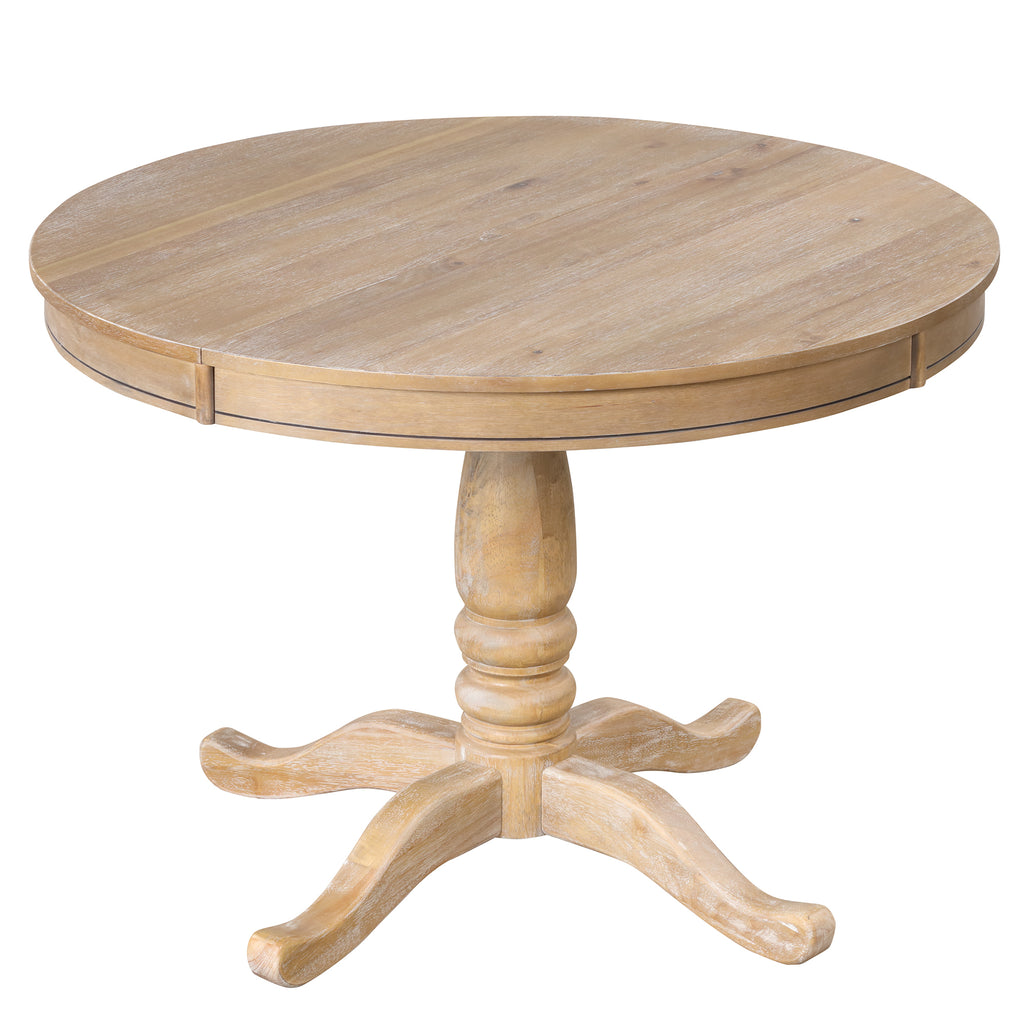 Modern Natural Wood Wash Dining Table Set for 4 with Round Table and Chairs, Solid Wood and MDF - Grand Goldman Shop