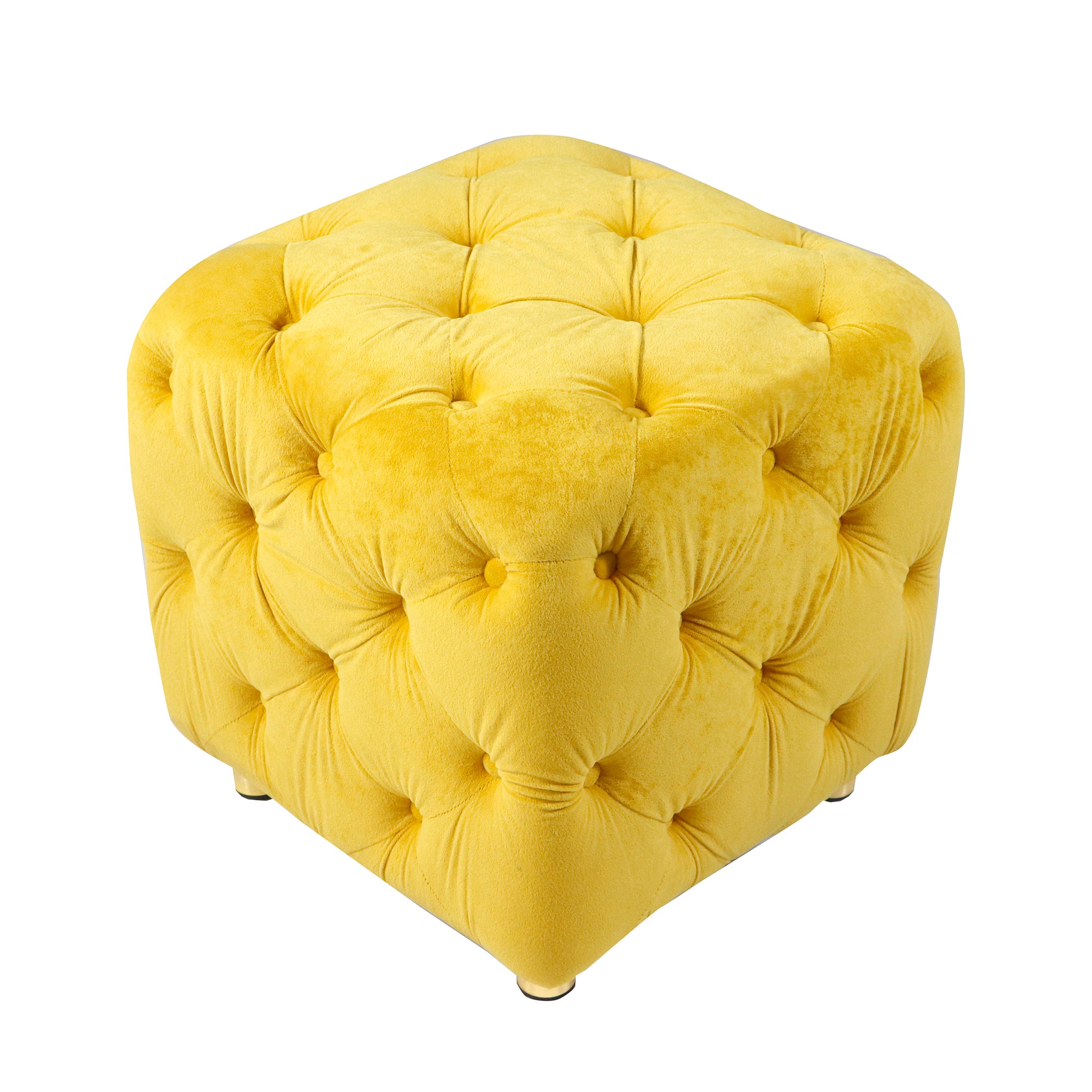 Yellow Modern Velvet Upholstered Ottoman, Exquisite Small End Table, Soft Foot Stool, Dressing Makeup Chair, Comfortable Seat for Living Room, Bedroom, Entrance - Grand Goldman Shop