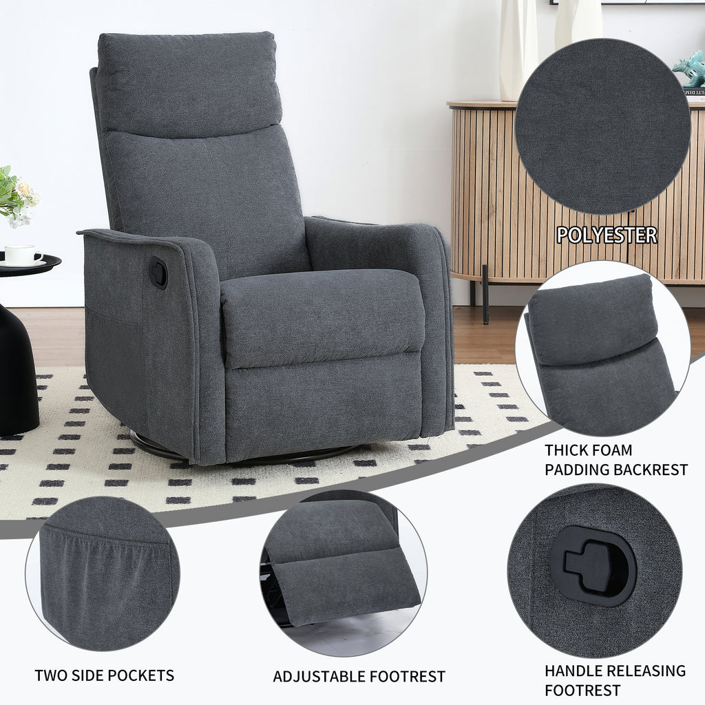 Heat Massage Manual Recliner Chair with Rocker and Swivel in Fabric for Living Room, Grey - Grand Goldman Shop