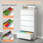 5 Drawer Metal Lateral File Cabinet , White Filing Cabinet with Lock, Lockable File Cabinet for Home Office, Locking Metal Fi