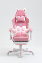 Cat Ears Pink Gaming Chair - Pink PU Leather Ergonomic Reclining Office Chair with Footrest, 310lb Capacity, 6-Position Recli