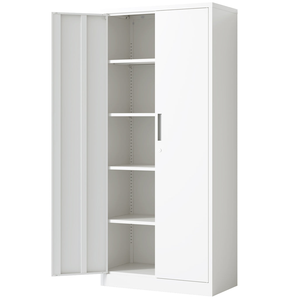 71'H Metal Garage Storage Cabinet, White Tool Steel Locking Cabinet with Doors and 4 Adjustable Shelves, Tall Cabinets for Ga