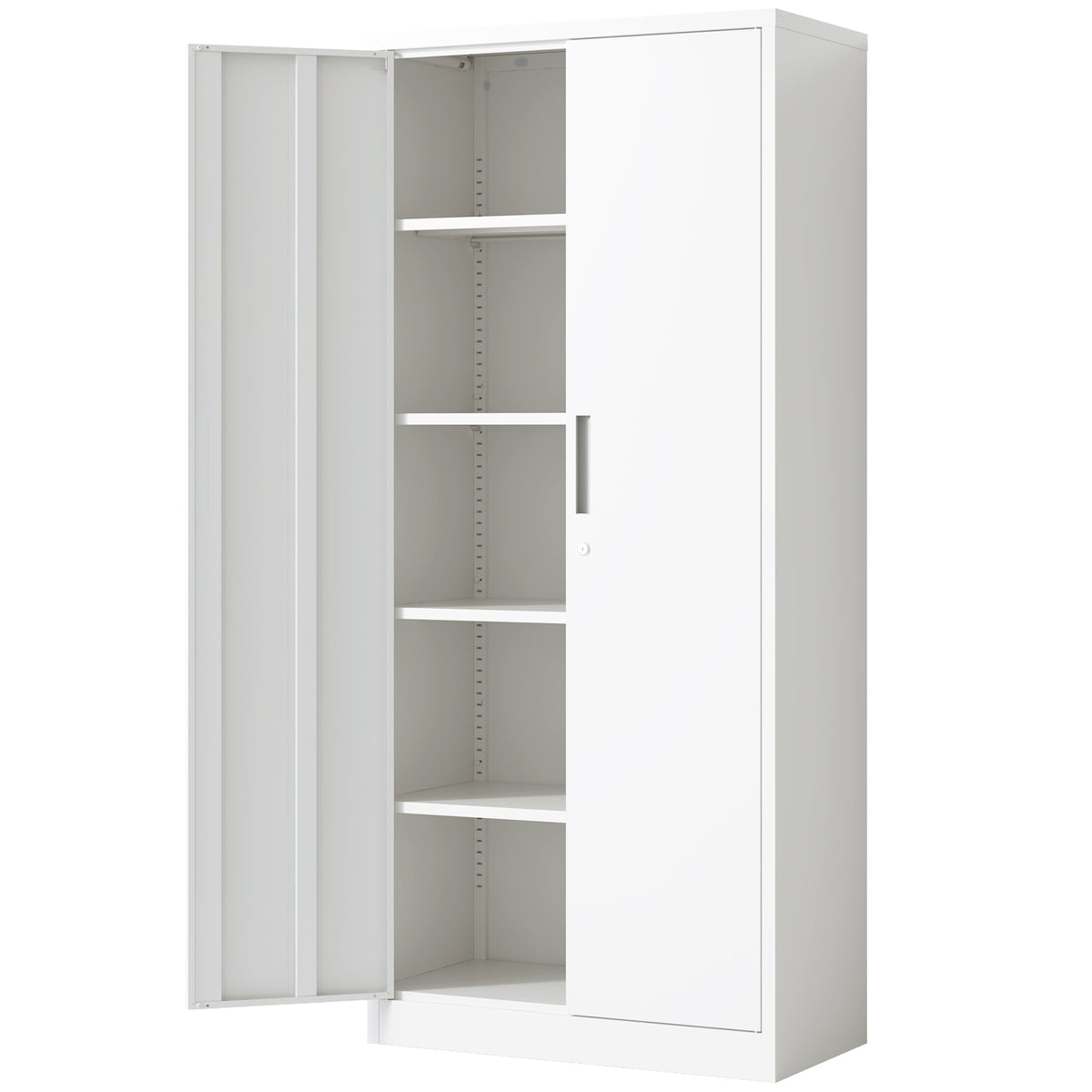 71'H Metal Garage Storage Cabinet, White Tool Steel Locking Cabinet with Doors and 4 Adjustable Shelves, Tall Cabinets for Ga