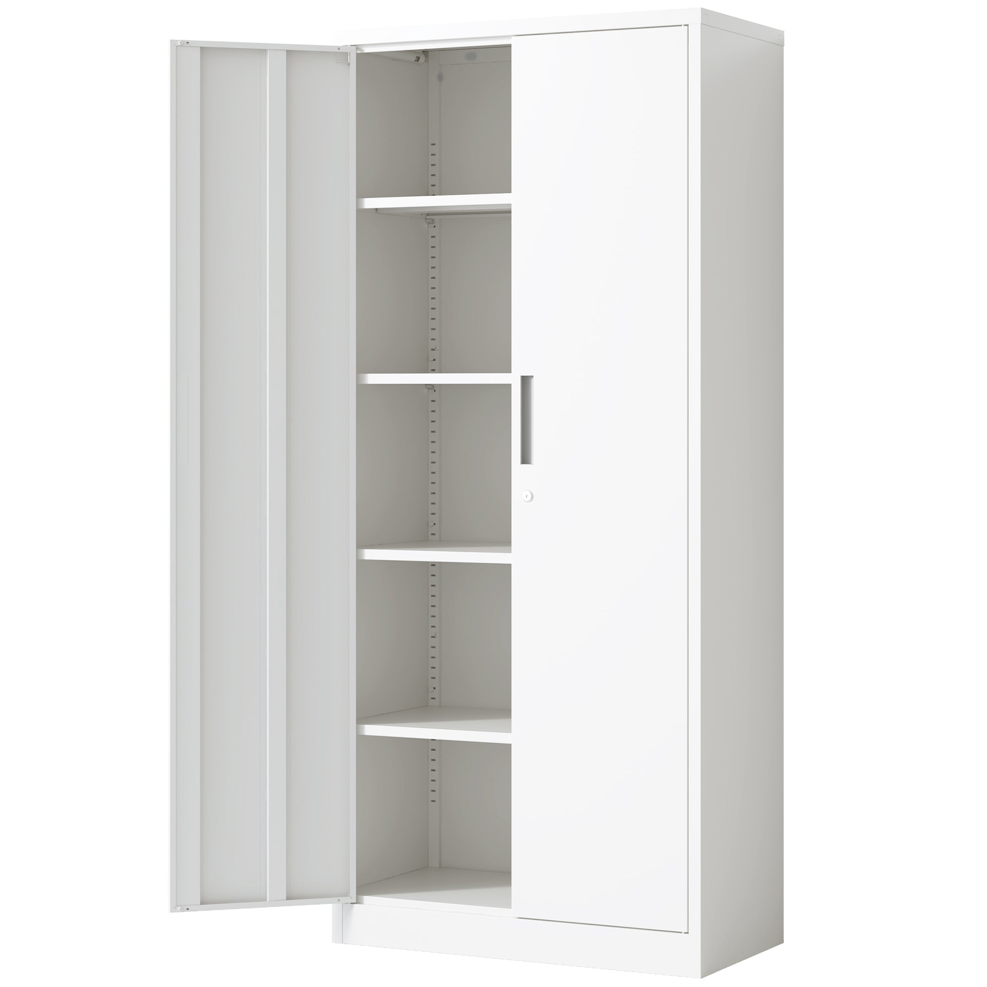 71'H Metal Garage Storage Cabinet, White Tool Steel Locking Cabinet with Doors and 4 Adjustable Shelves, Tall Cabinets for Ga