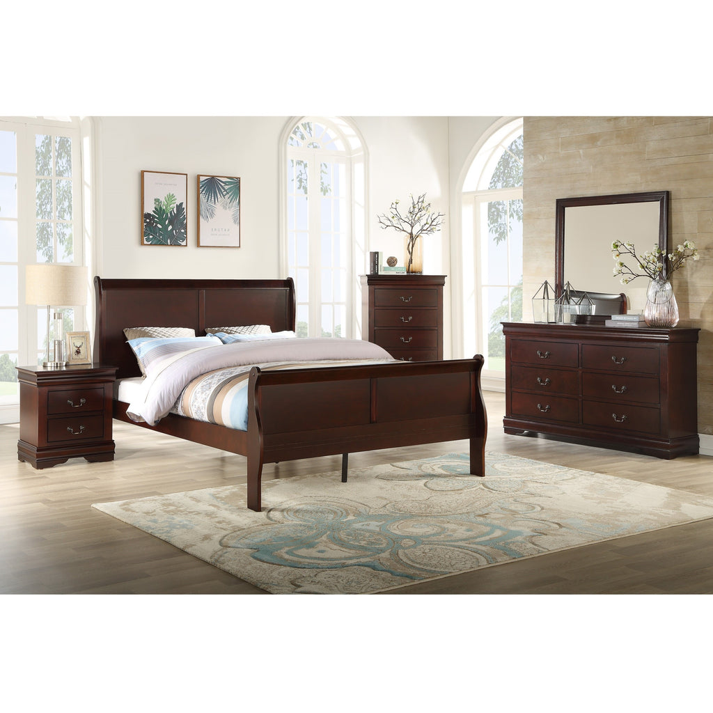 Contemporary Louis Philip Cherry Finish Chest with Five Drawers Solid Wood Ample Storage - Grand Goldman Shop