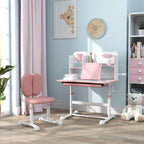 Qaba Kids Desk and Chair Set, Height Adjustable Kids School Study Desk and Chair Set with Tilt Desktop, Storage Drawer and Re