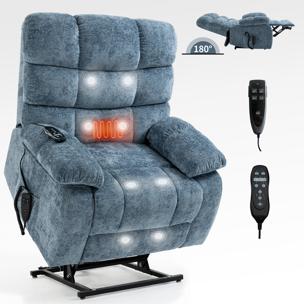 Lift Recliner Chair Heat Massage Dual Motor Infinite Position Up to 350 LBS Large Electric Power Lift Recliners with Power-Remote, Medium-firm and Heavy duty, Blue - Grand Goldman Shop