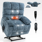 Lift Recliner Chair Heat Massage Dual Motor Infinite Position Up to 350 LBS Large Electric Power Lift Recliners with Power-Remote, Medium-firm and Heavy duty, Blue - Grand Goldman Shop
