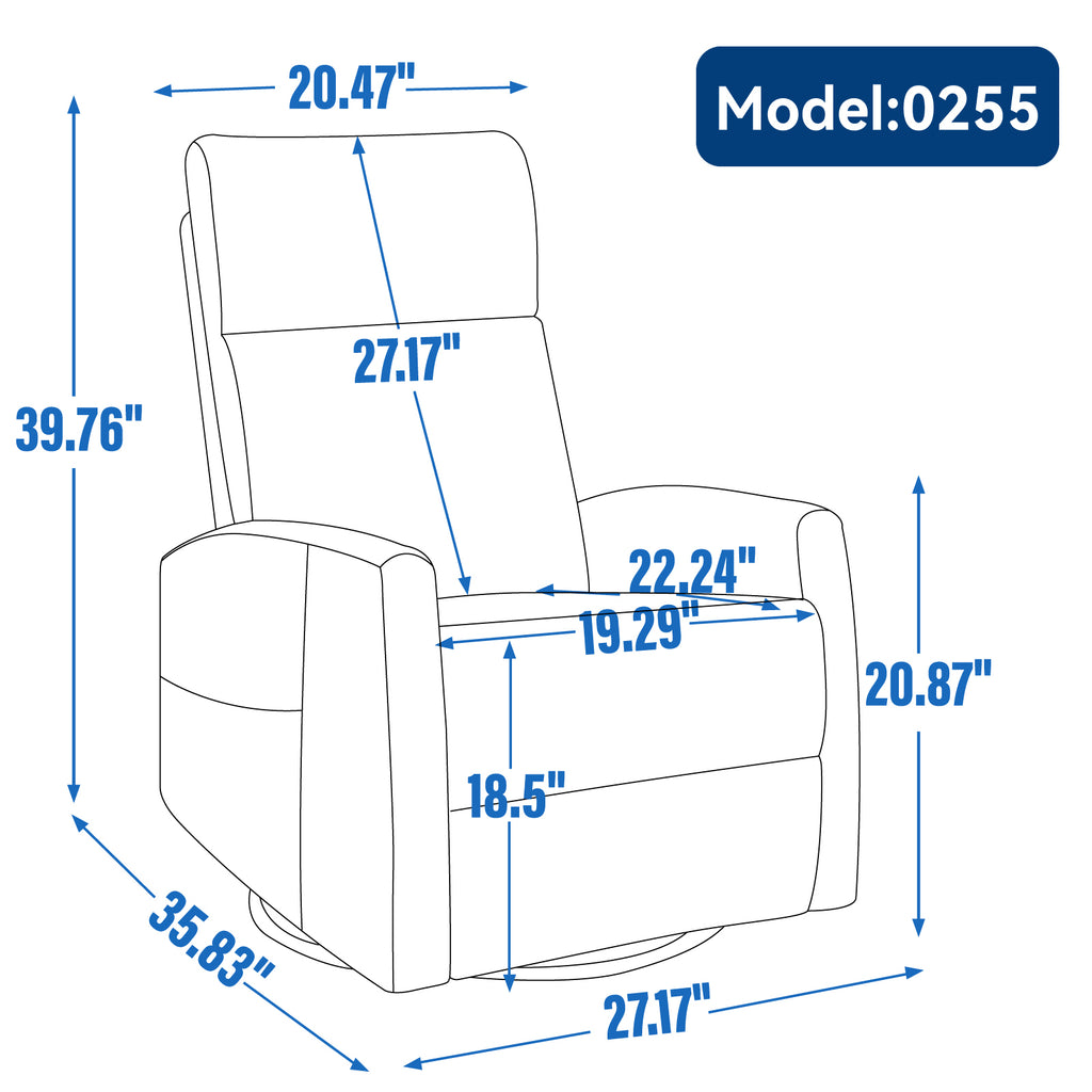 Heat Massage Manual Recliner Chair with Rocker and Swivel in Fabric for Living Room, Khaki - Grand Goldman Shop