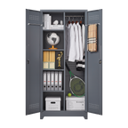Gray And White Color Metal Lockers, Cleaning Tool Cabinets With Locking Doors, High Broom Tool Storage Cabinets, Adjustable S
