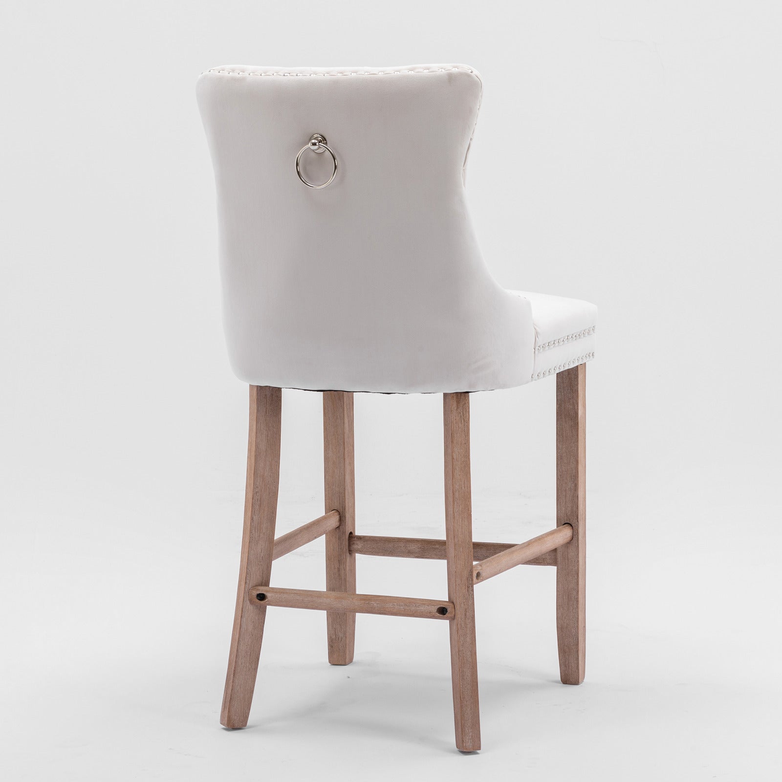 Contemporary Velvet Upholstered Barstools with Button Tufted Decoration and Wooden Legs, and Chrome Nailhead Trim, Leisure Style Bar Chairs,Bar stools, Set of 2 (Beige),SW2002BG - Grand Goldman Shop