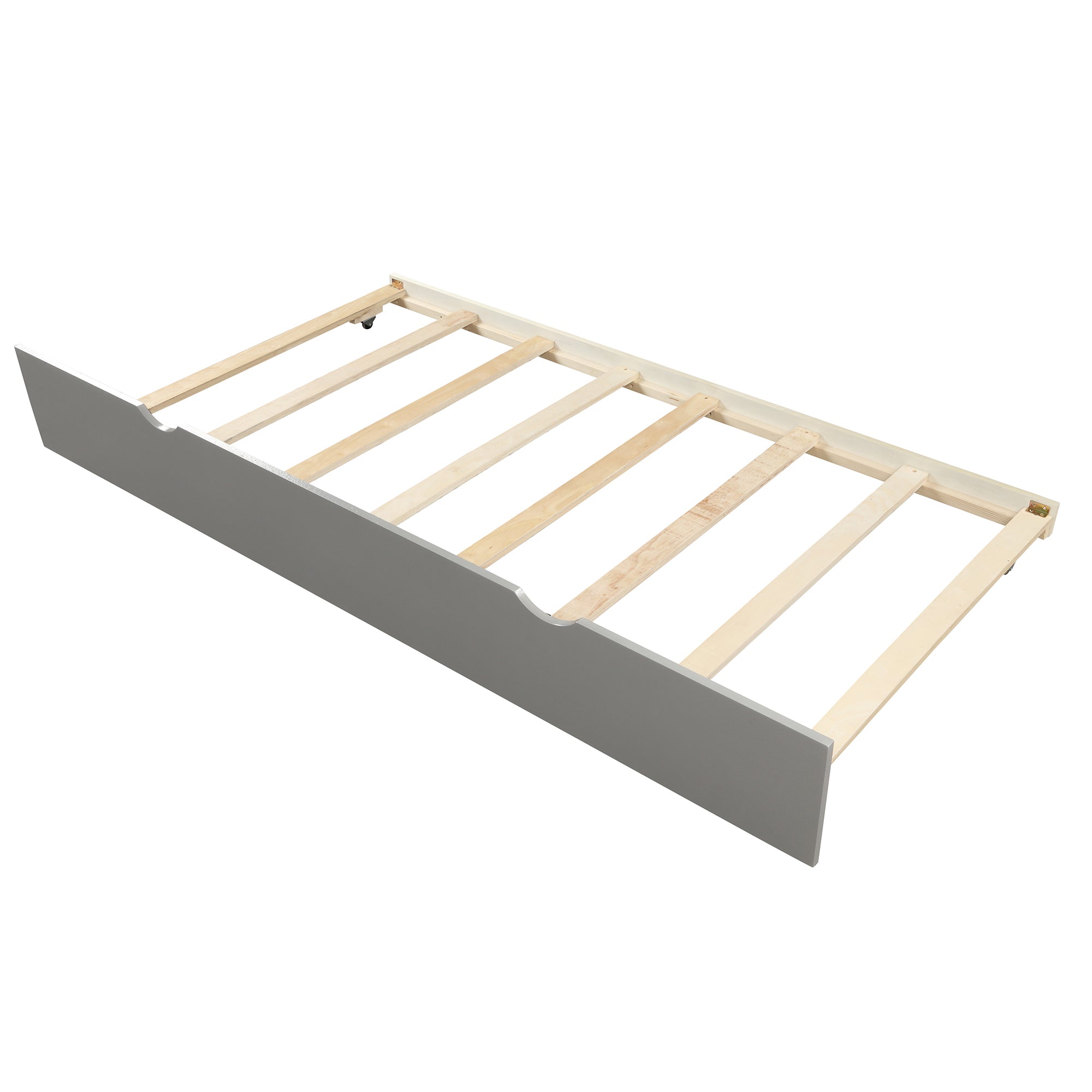 Gray Platform Bed with Twin Trundle and Frame, Solid Wood and MDF Construction, Twin Size - Grand Goldman Shop