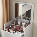 ( 48CM ) 3 in 1 Vanity Desk with Plip Top Mirror, Small Make Up Vanity Set with Visible Glass Desktop, Compact Makeup Vanity with 3 Drawers, Dressing Table for Bedroom ( WHITE COLOR ) - Grand Goldman Shop