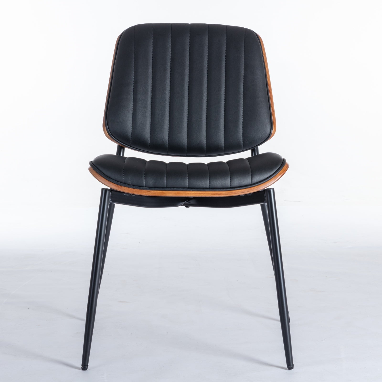 A&A Furniture, Dining Chairs Set of 2 Mid Century Modern Retro Faux Leather Chair with Walnut Bentwood Back Upholstered Seat Metal Legs Adjustable Foot for Kitchen Dining Room Chairs(Black PU) - Grand Goldman Shop