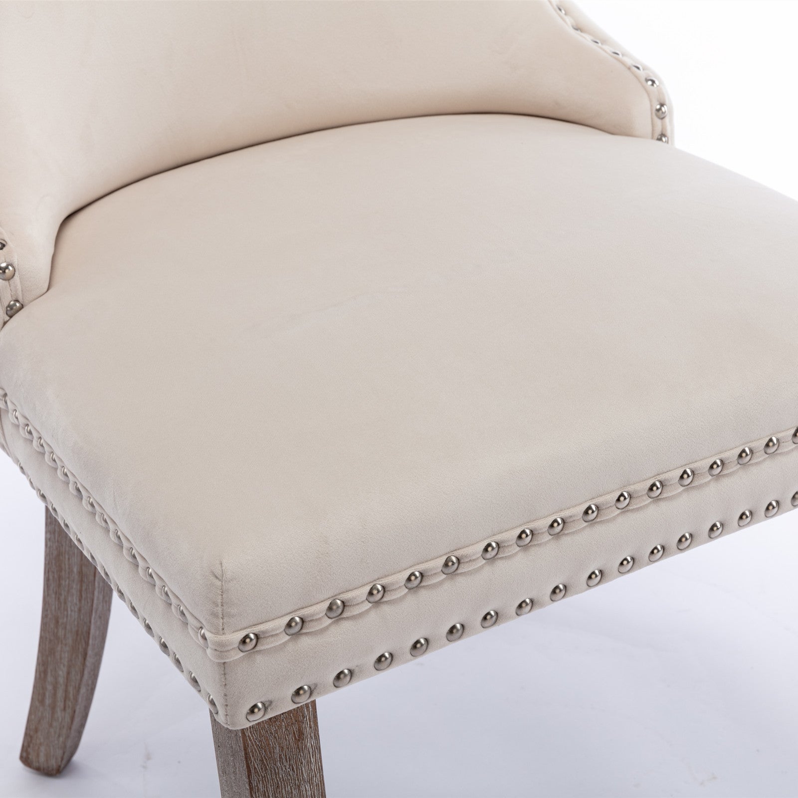 A&A Furniture,Upholstered Wing-Back Dining Chair with Backstitching Nailhead Trim and Solid Wood Legs,Set of 2, Beige,SW8809BG,KD - Grand Goldman Shop