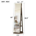 360°Swivel Jewelry Cabinet with Full Length Mirror, 360°Rotating Standing Jewelry Armoire Organizer , Lockable Storage Cabinet, Interior Lighted Mirror, Brown - Grand Goldman Shop