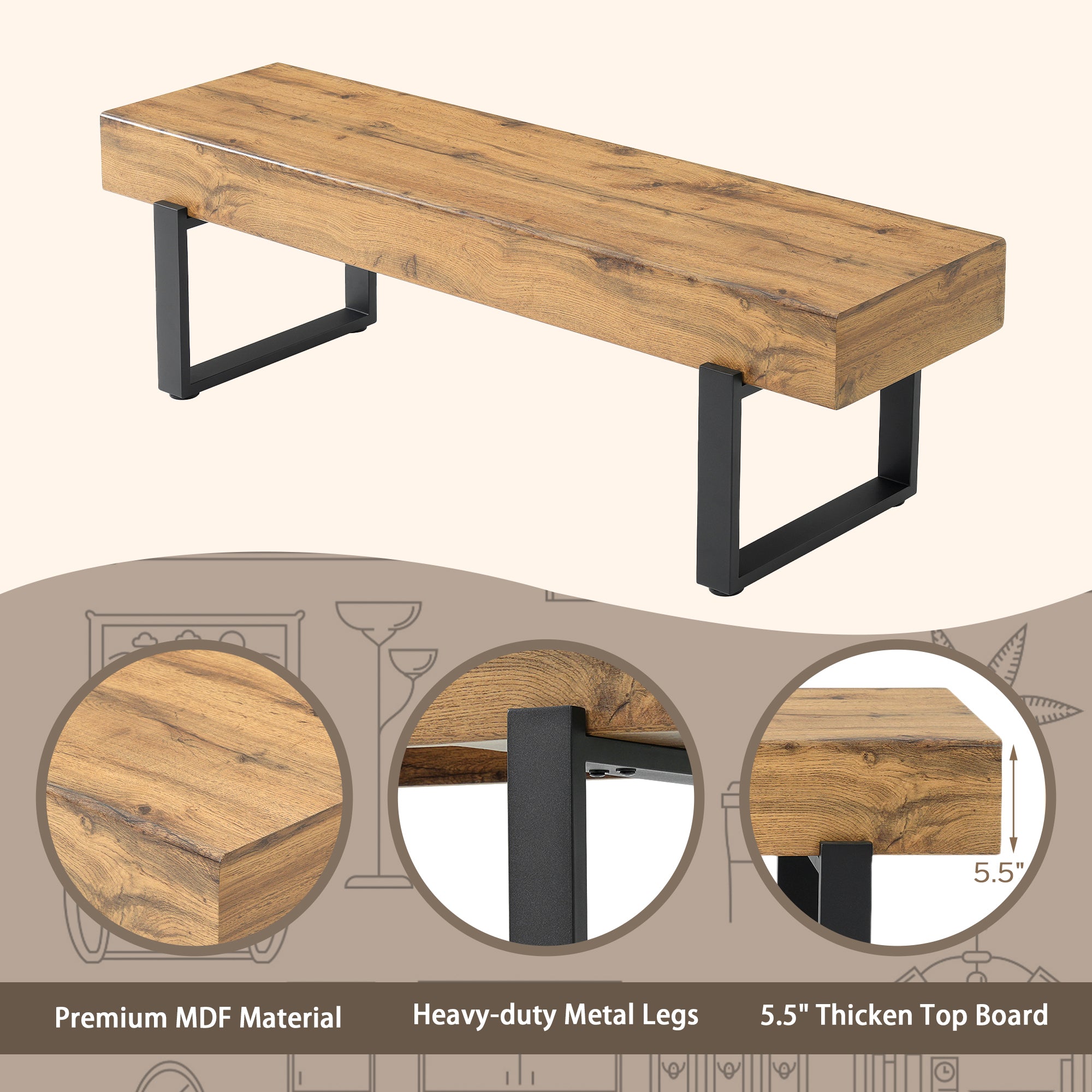 59' Wood Bench for Bedroom End of Bed, Farmhouse Indoor Kitchen Table Benches,Versatile Modern Shoe Bench for Entryway, Natural - Grand Goldman Shop