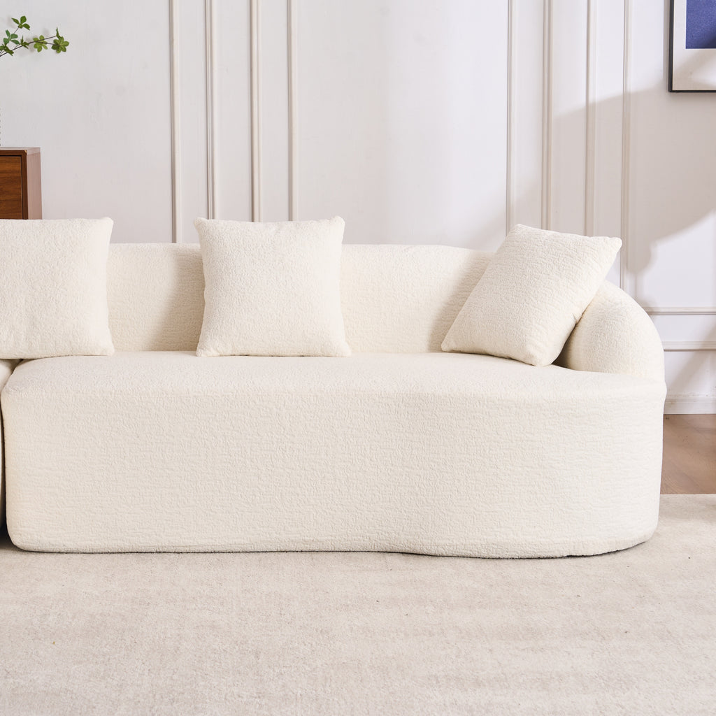 Boneless L-Shape Sectional Sofa with Curved Chaise,White Modular Chenille Compression Couch,30D High-Density Foam,Minimalist Modular Couches Sleeper for Living Room Bedroom Apartment Lounge. - Grand Goldman Shop