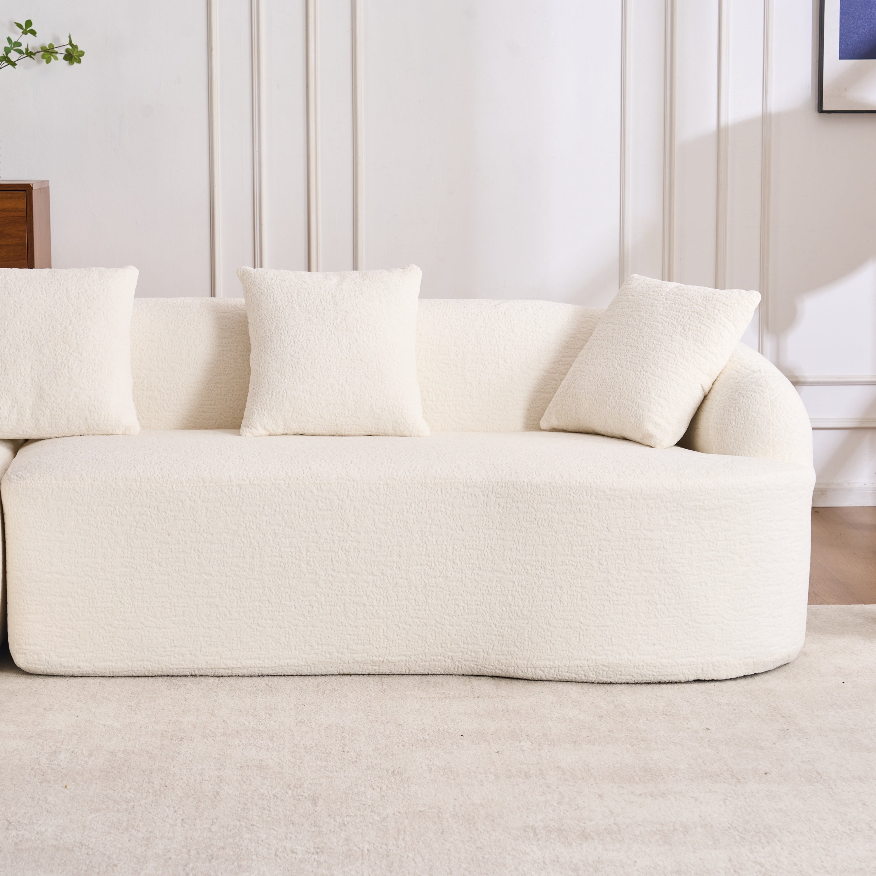 Boneless L-Shape Sectional Sofa with Curved Chaise,White Modular Chenille Compression Couch,30D High-Density Foam,Minimalist Modular Couches Sleeper for Living Room Bedroom Apartment Lounge. - Grand Goldman Shop