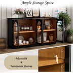 TREXM 4-Door Large Storage Buffet Cabinet with Glass Doors, Arched Cabinet with Adjustable Shelves for Kitchen, Dining Room and Living Room (Black) - Grand Goldman Shop