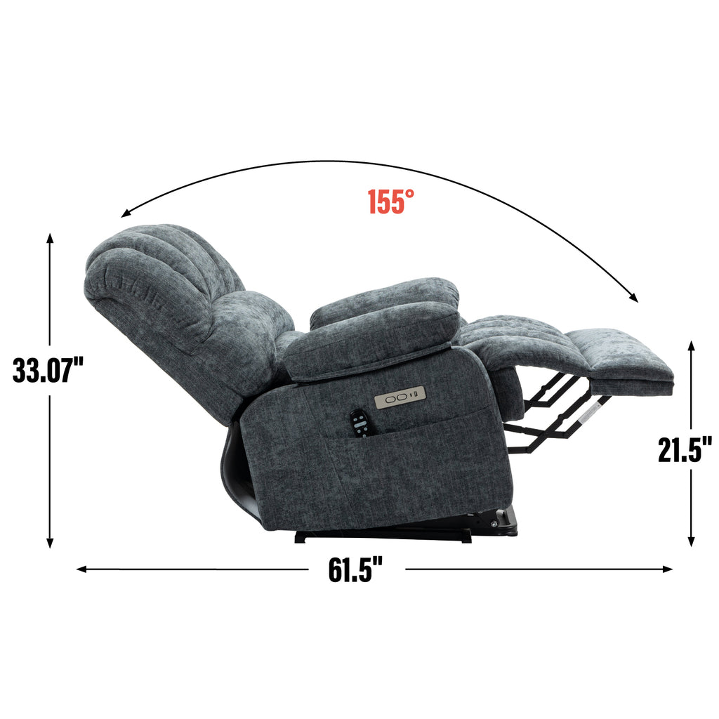 23' Seat Width and High Back Large Size Blue Grey Chenille Power Lift Recliner Chair with 8-Point Vibration Massage and Lumbar Heating - Grand Goldman Shop