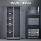 Gray And White Color Metal Lockers, Cleaning Tool Cabinets With Locking Doors, High Broom Tool Storage Cabinets, Adjustable S