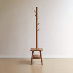 (Walnut Color) Natural Solid Wood Shoe Stool With Cloth Hanger, Mid-Century Modern Storage Bench with High Rebound Sponge Cushion for Entryway and Living Spaces - Grand Goldman Shop