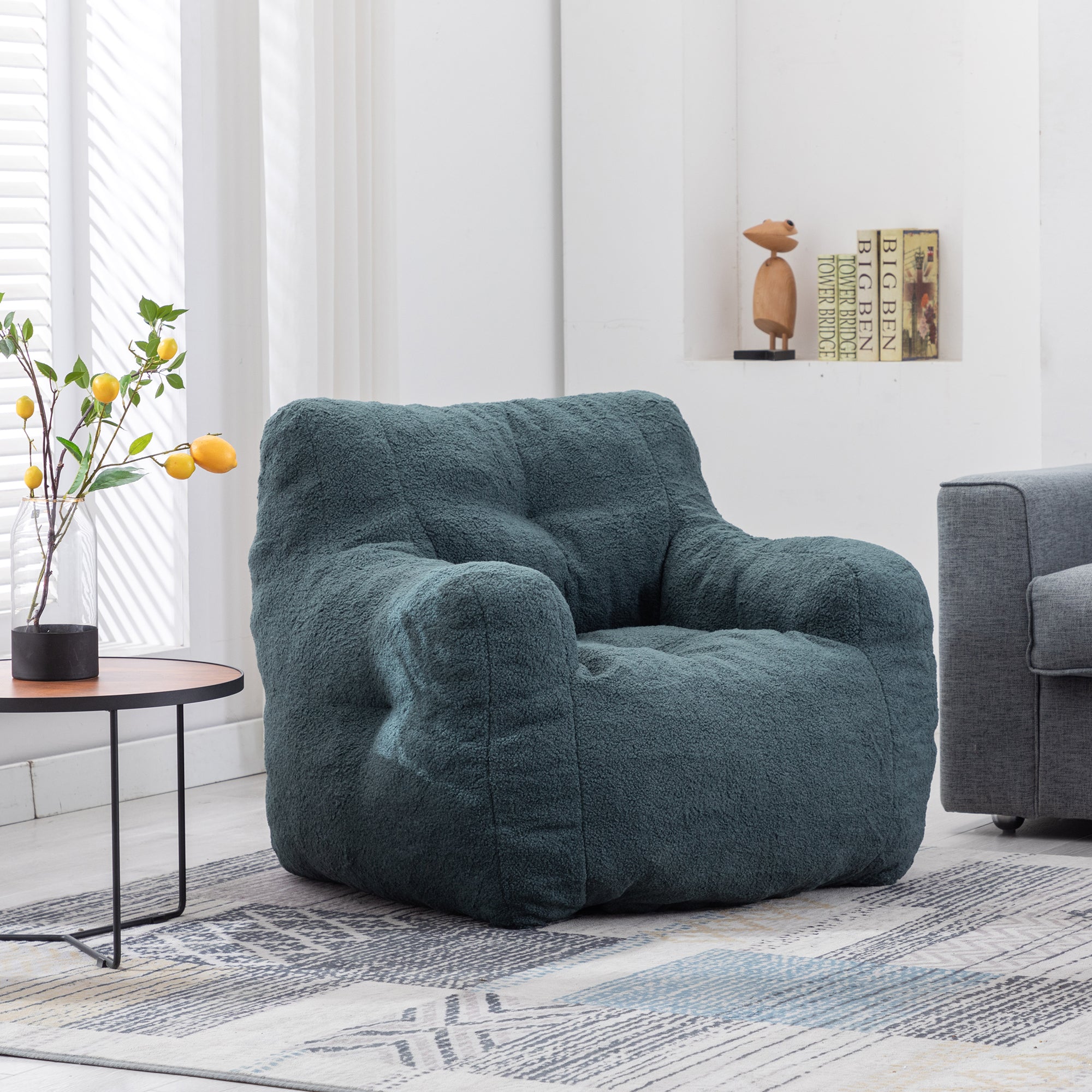 010-Soft Teddy Fabric Tufted Foam Bean Bag Chair With Teddy Fabric Green - Grand Goldman Shop