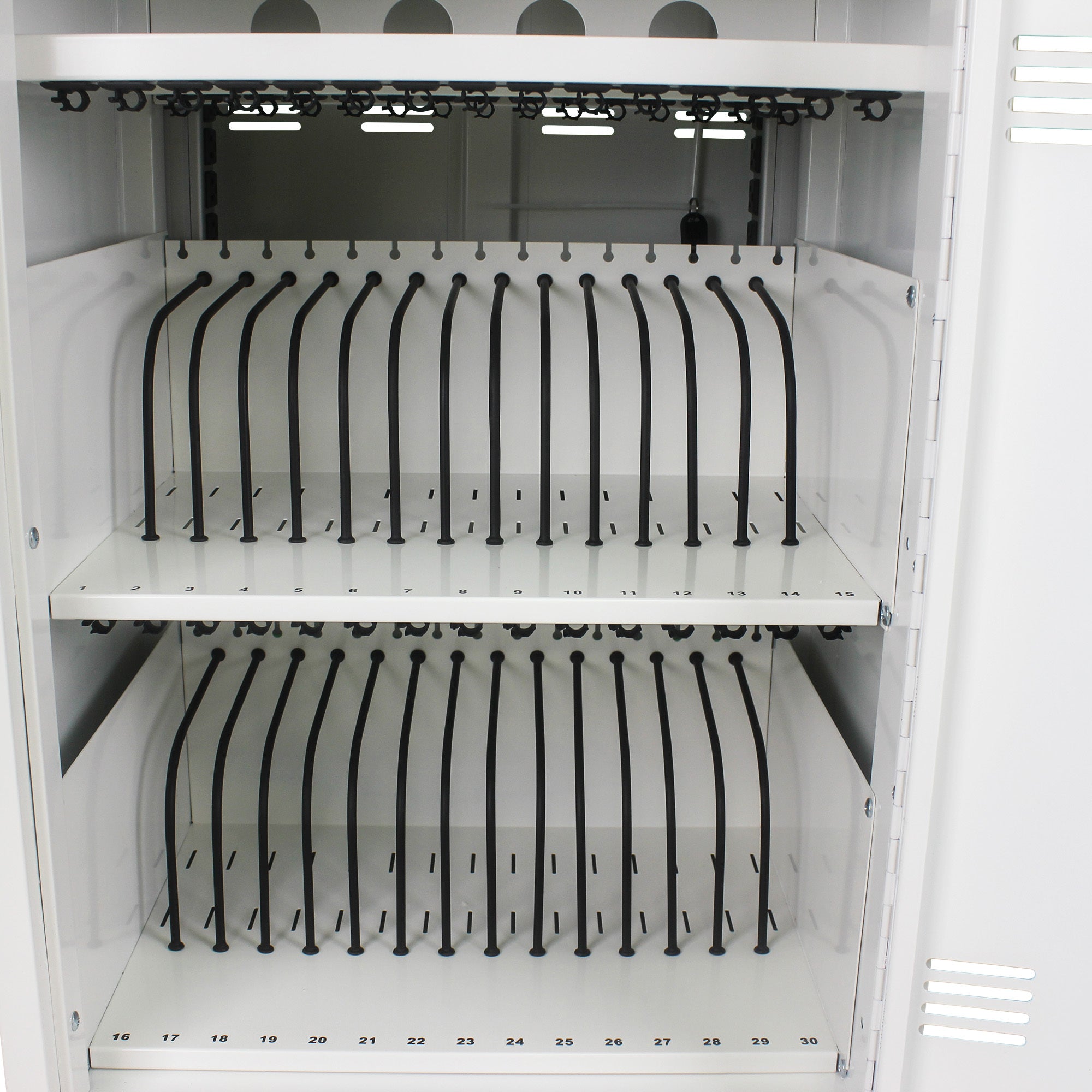 30+2 Bay Mobile School Charging Cart Station for Chromebook, Tablet and Laptop Computer with Power Strip Included - White | P