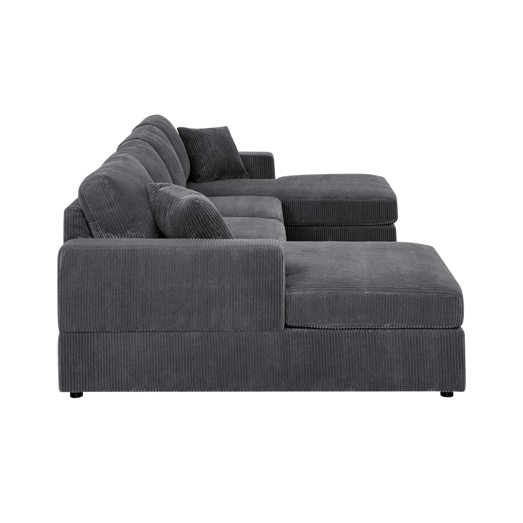 3-Piece Corduroy Double-Chaise Sectional Sofa - Gray - Grand Goldman Shop