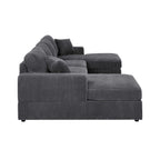 3-Piece Corduroy Double-Chaise Sectional Sofa - Gray - Grand Goldman Shop