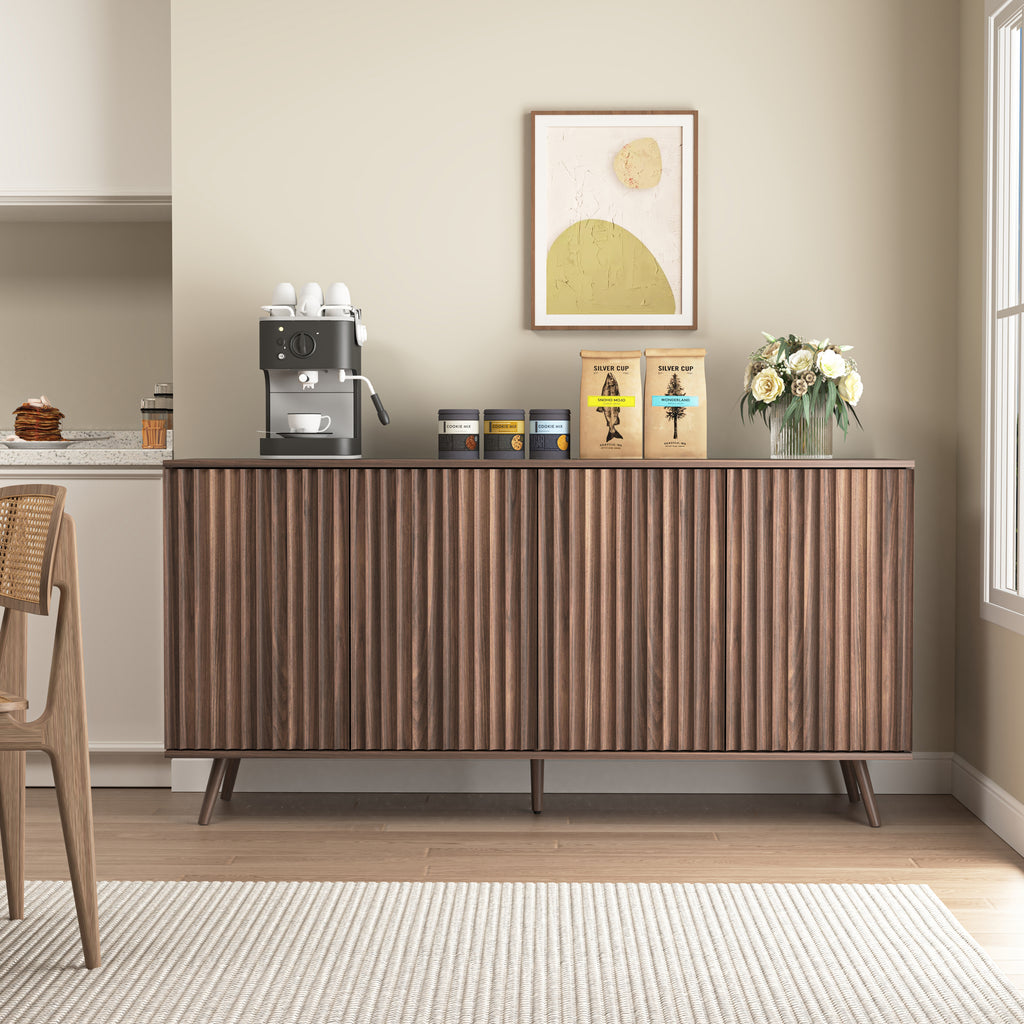 Sideboard Buffet Cabinet with Storage, Long Sideboard Storage Cabinet with 4 Doors, Wood Credenza Console Coffee Bar Cabinets with Adjustable Shelves for Living Room Kitchen Dining Room Walnut - Grand Goldman Shop