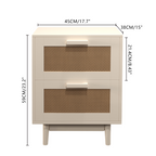 Rattan Nightstand with Wood Finish and 2 Faux Rattan Drawers, Antique Natural Color, Storage Side Table for Bedroom or Living Room - Grand Goldman Shop