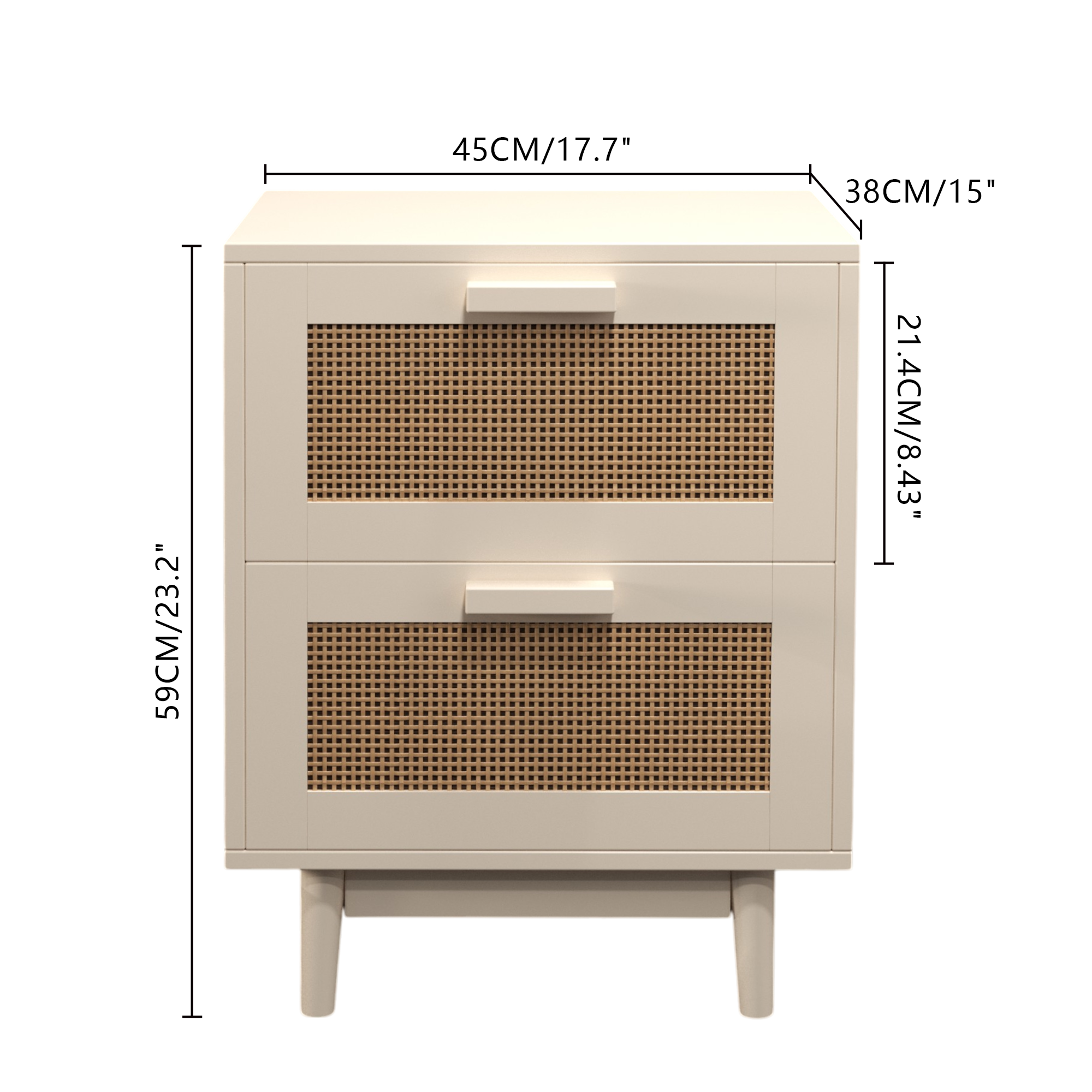 Rattan Nightstand with Wood Finish and 2 Faux Rattan Drawers, Antique Natural Color, Storage Side Table for Bedroom or Living Room - Grand Goldman Shop