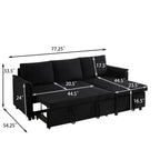 Loveseat Sofa with Chaise Lounge L-Shaped Modular Convertible Sofa with Storage Chaise, Corduroy Tufted Upholstered Sleeper Sectional Sofa,Pull Out Sleep Couch Bed and Reclining Backrest-Black - Grand Goldman Shop
