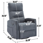 Manual Recliner Chair with Rocker and Swivel in Fabric for Living Room, Grey - Grand Goldman Shop