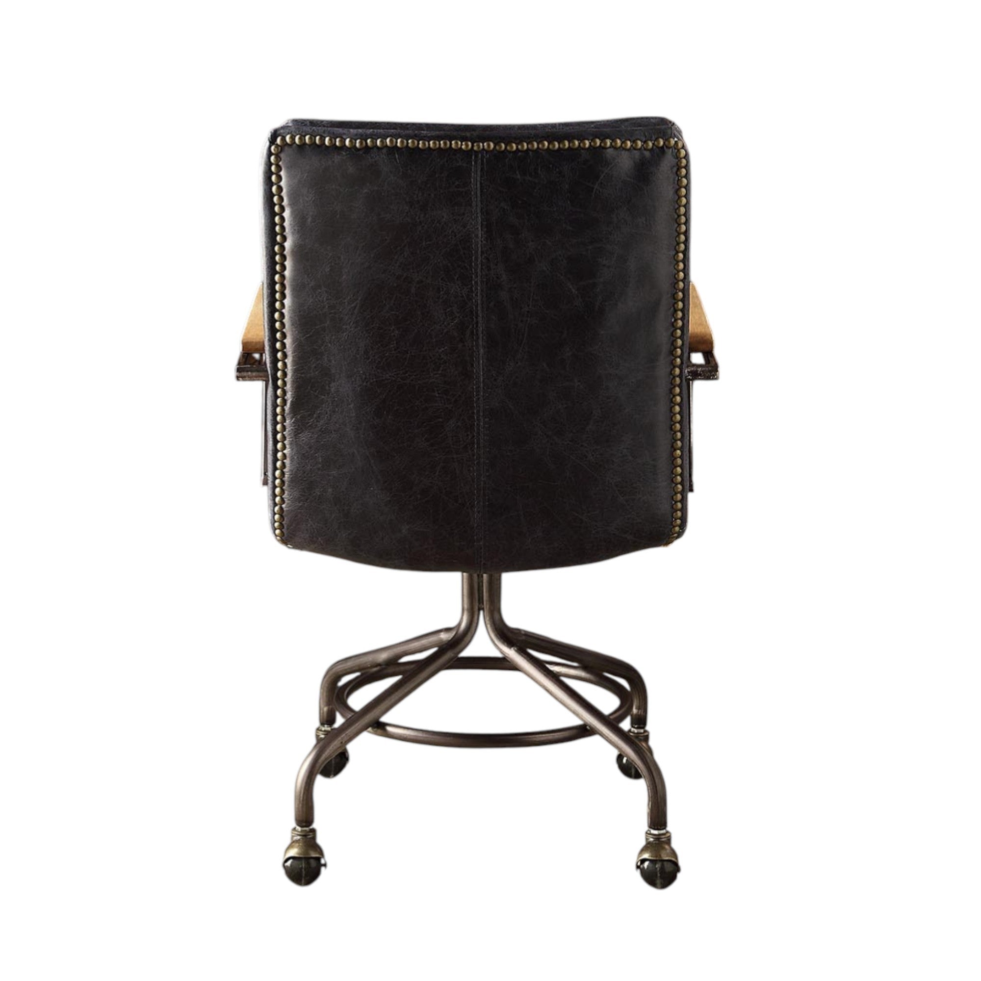 Harith II Vintage Blue Top Grain Leather Office Chair with Padded Back and Armrests and Swivel Seat | Premium Home Decor - Gr