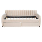 Twin Size Upholstered daybed with Drawers, Wood Slat Support, Beige - Grand Goldman Shop