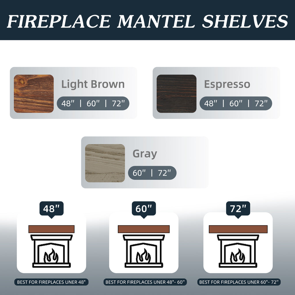 Rustic Wood Fireplace Mantel, Wall-Mounted & Floating Shelf for Home Decor, Gray, Solid Wood, 72 Inch - Grand Goldman Shop