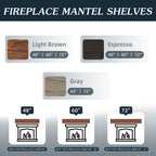 Rustic Wood Fireplace Mantel, Wall-Mounted & Floating Shelf for Home Decor, Gray, Solid Wood, 72 Inch - Grand Goldman Shop
