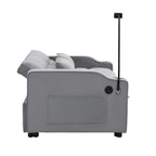 Modern Velvet Loveseat Futon Sofa Couch with Pullout Bed, Adjustable Backrest, Toss Pillows, Light Gray - Grand Goldman Shop