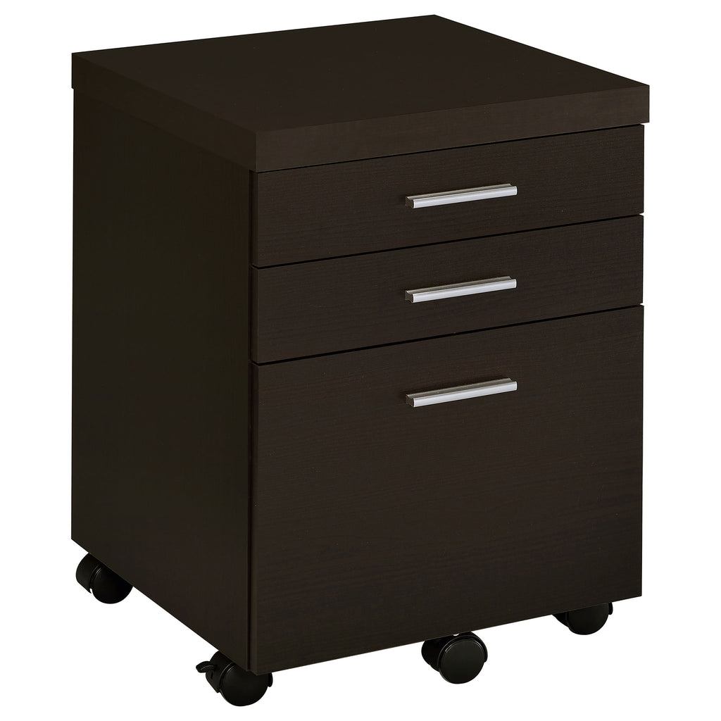 Cappuccino 3-Drawer File Cabinet with Modern Silver Hardware, Brown Wood Finish, Compact Office Storage for Home and Studio |