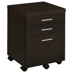 Cappuccino 3-Drawer File Cabinet with Modern Silver Hardware, Brown Wood Finish, Compact Office Storage for Home and Studio |