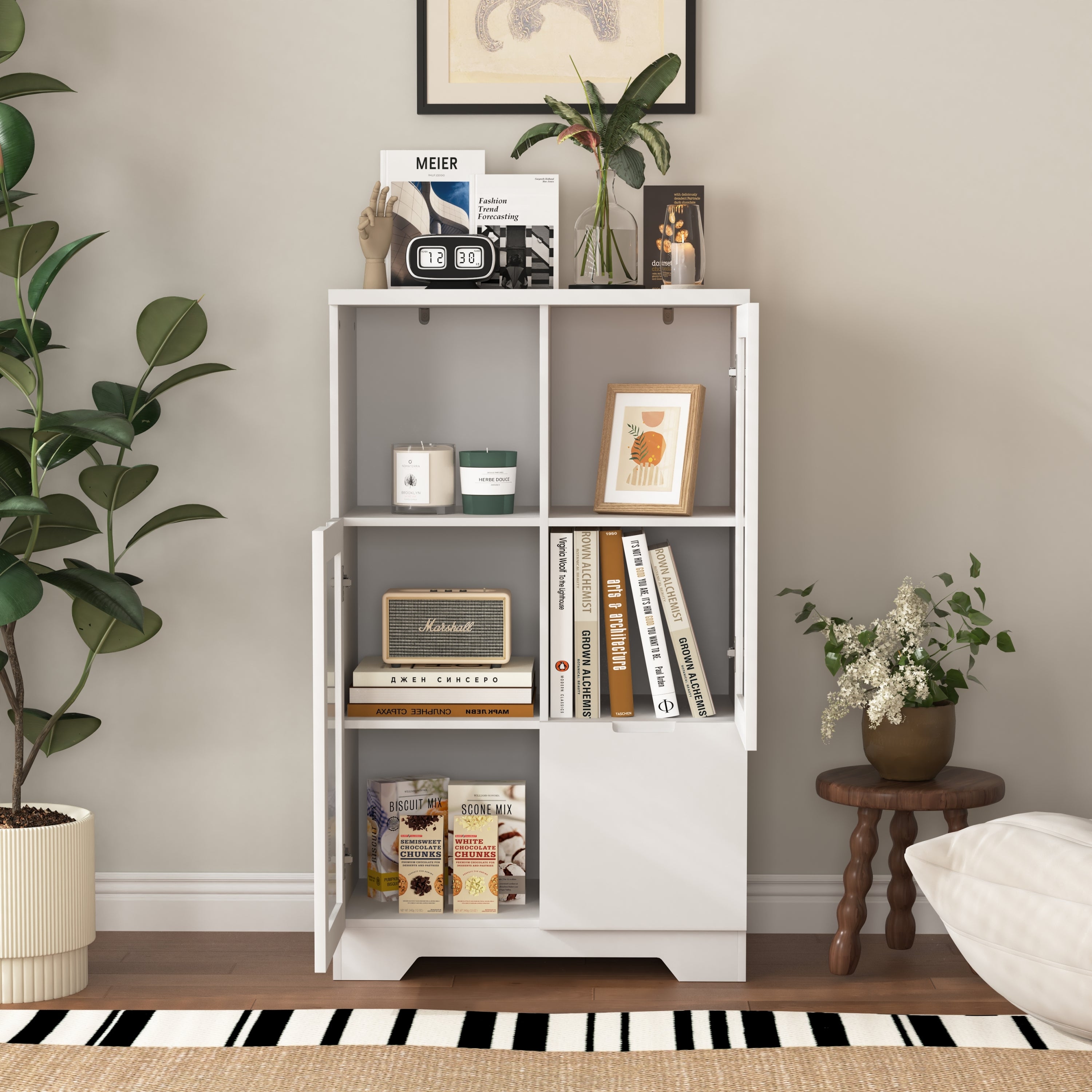 Modern MDF Painted Cabinet with Glass Doors and Drawer, White, for Bedroom and Living Room - Grand Goldman Shop